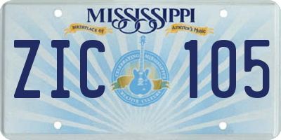 MS license plate ZIC105