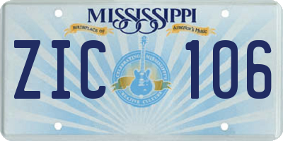 MS license plate ZIC106