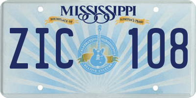 MS license plate ZIC108