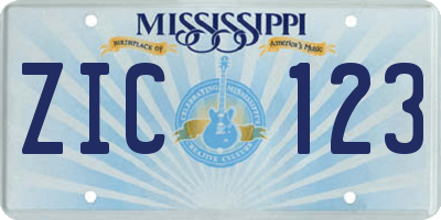MS license plate ZIC123