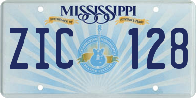 MS license plate ZIC128
