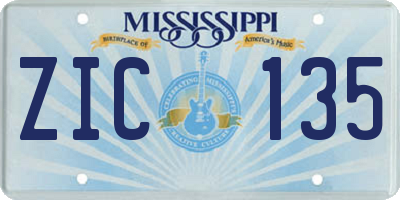 MS license plate ZIC135