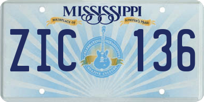 MS license plate ZIC136