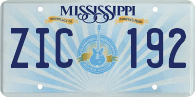 MS license plate ZIC192