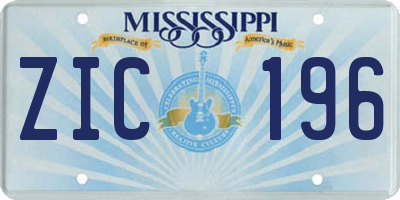 MS license plate ZIC196