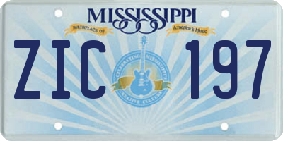 MS license plate ZIC197