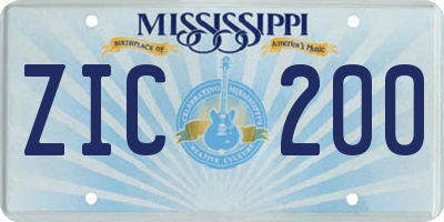 MS license plate ZIC200