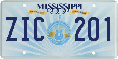 MS license plate ZIC201