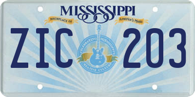 MS license plate ZIC203