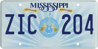 MS license plate ZIC204