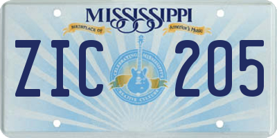 MS license plate ZIC205