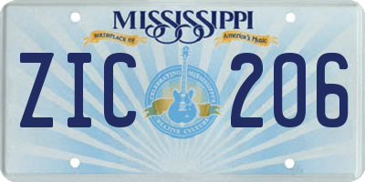 MS license plate ZIC206