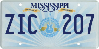 MS license plate ZIC207