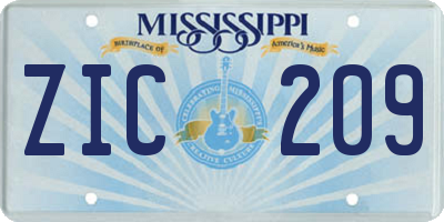 MS license plate ZIC209