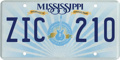 MS license plate ZIC210