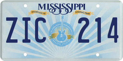 MS license plate ZIC214