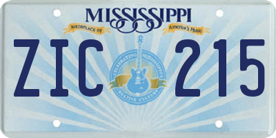 MS license plate ZIC215