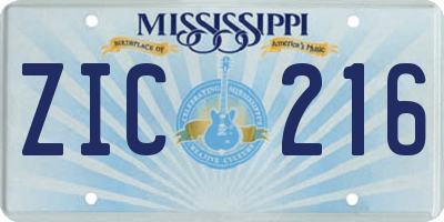 MS license plate ZIC216