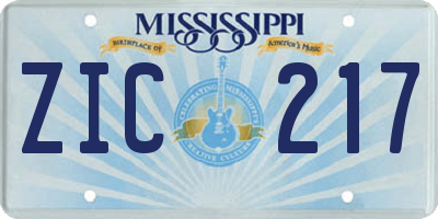 MS license plate ZIC217