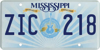 MS license plate ZIC218