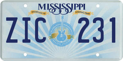 MS license plate ZIC231