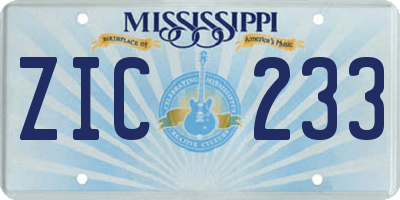 MS license plate ZIC233