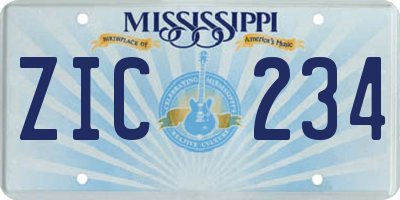 MS license plate ZIC234