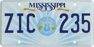 MS license plate ZIC235