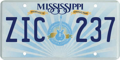 MS license plate ZIC237