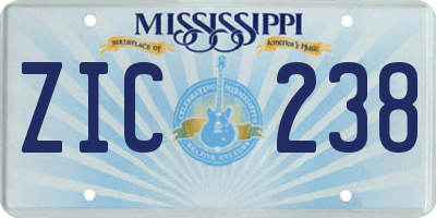 MS license plate ZIC238