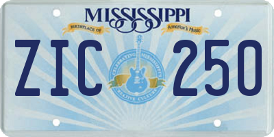 MS license plate ZIC250