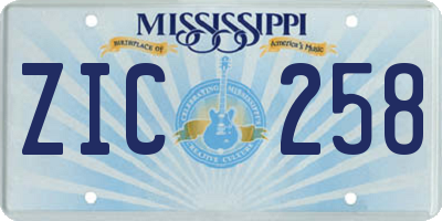 MS license plate ZIC258