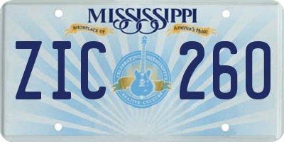 MS license plate ZIC260