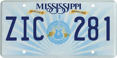 MS license plate ZIC281