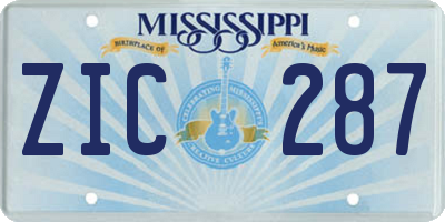 MS license plate ZIC287