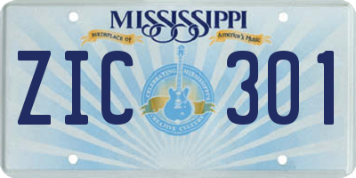 MS license plate ZIC301