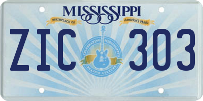 MS license plate ZIC303