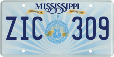 MS license plate ZIC309