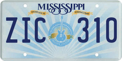 MS license plate ZIC310