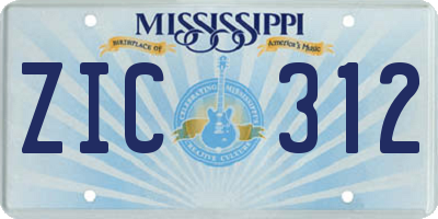 MS license plate ZIC312