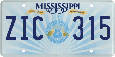 MS license plate ZIC315