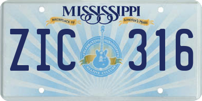 MS license plate ZIC316