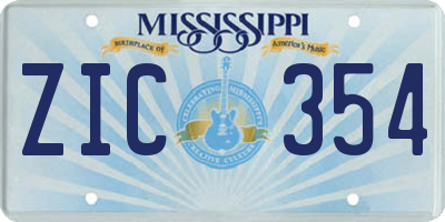 MS license plate ZIC354