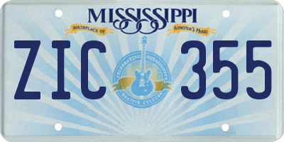 MS license plate ZIC355