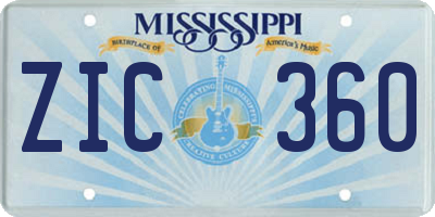 MS license plate ZIC360