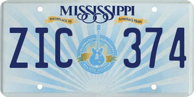 MS license plate ZIC374