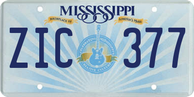 MS license plate ZIC377