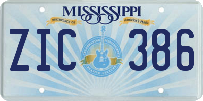 MS license plate ZIC386