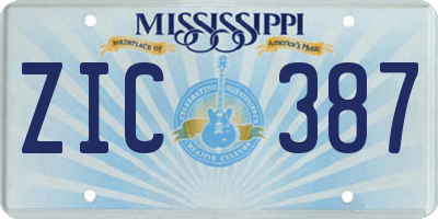 MS license plate ZIC387