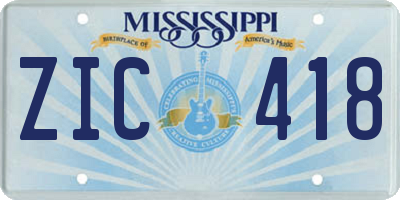 MS license plate ZIC418